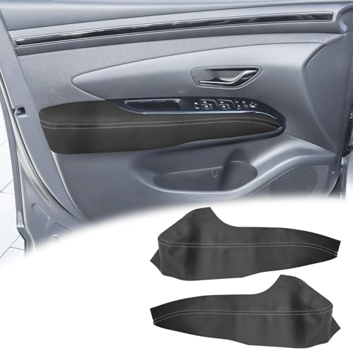 2PCS Front Door Panel Armrest Cover Replacement Compatible with Hyundai Tucson 2022-2024 Left and Right Leather Arm Rest Replaced Skin Upholstery Black (Only Leather Part)