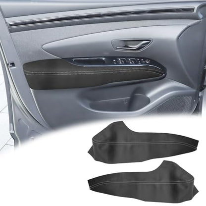 2PCS Front Door Panel Armrest Cover Replacement Compatible with Hyundai Tucson 2022-2024 Left and Right Leather Arm Rest Replaced Skin Upholstery Black (Only Leather Part)