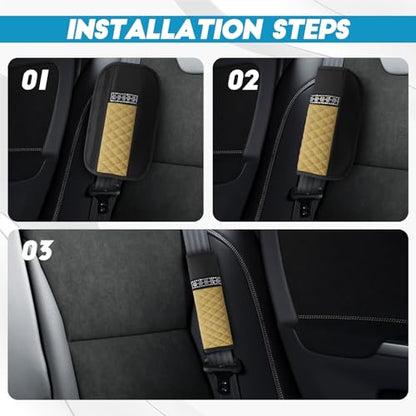 wuyaoyao 2PCS Bling Car Seat Belt Cover Pad, Breathable Leather Seatbelt Covers for Cars, Soft Comfortable Seatbelt Shoulder Strap Covers, Rhinestone Auto Seat Belt Protector Cushion (Beige) - color: Beige
