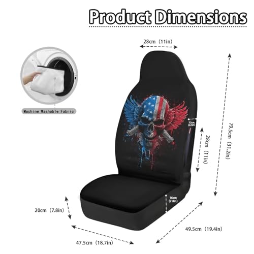 Skull American Flag Printed Car Seat Cover Front Seats Only, Waterproof Car Front Seat Covers Compatible with Airbag, All Weather Protector, Universal Fits Auto Interior Accessories - color: Black and Red - Skull American Flag