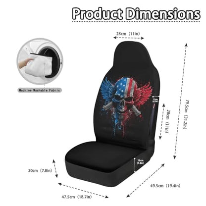 Skull American Flag Printed Car Seat Cover Front Seats Only, Waterproof Car Front Seat Covers Compatible with Airbag, All Weather Protector, Universal Fits Auto Interior Accessories - color: Black and Red - Skull American Flag