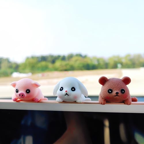 Cute Animal Rear View Mirror Accessories, Car Center Screen Decoration Dashboard Ornament, Car Accessories Interior for Women/Men Computer Monitor Decor - style: Pig+Rabbit+Bear