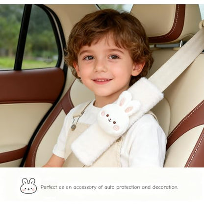 2 PCS Seat Belt Cover Pad, Cute Kawaii Animal Bunny Seatbelt Covers for Kids and Adults, Winter Plush Fluffy Soft Seat Belt Cover, Cartoon Seatbelt Cushion,Car Seat Strap Pads (F-Bunny)