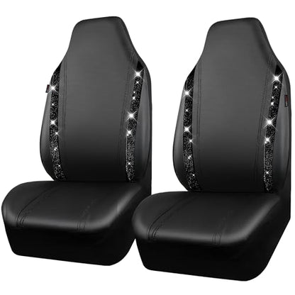 CAR PASS Leather Car Seat Covers High Back Bucket Bling Diamond Front Seats, Waterproof Universal Shining Glitter Crystal Sparkle Fit Model 3 Tesla Model Y, Truck SUV Cute Women Girl, Black Rhinestone - color: Black Rhinestone, size: Two Front Seats