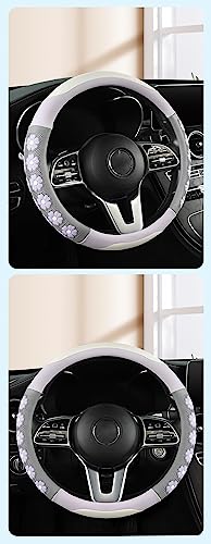 Car Steering Wheel Cover for Women Cute Flower Purple Steering Wheel Cover Leather Non-Slip Fit 15 inch - color: Purple