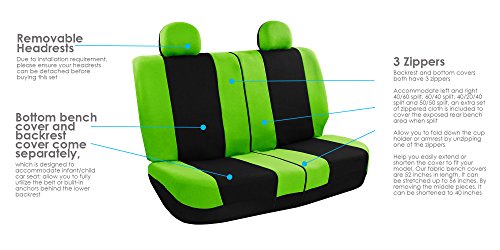 FH Group Stylish Full Set Car Set Covers Front Set and Rear Split Function, Airbag Compatible – Universal Fit for Cars Trucks & SUVs (Green/Black) - color: Green