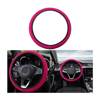 Moly Magnolia Elastic Stretch Steering Wheel Cover, Universal 15 Inch Automotive Steering Wheel Cover, Microfiber Breathable Anti-Slip Odorless Ice Silk, Warm in Winter Cool in Summer (Rose Red) - color: Rose Red