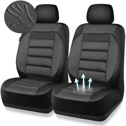 CAR PASS 3D Foam Leather Car Seat Covers Two Front Seats only, Air Mesh Thick Seat Covers, All Weather Car Seat Cover Comfort & Protection for Truck,SUV,Sedan,Van, Airbag Compatible (Charcoal Gray) - color: Black Charcoal Front
