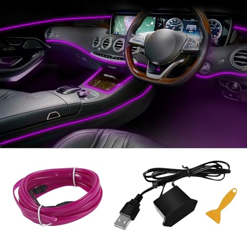 EL Wire Interior Car LED Strip Lights, 16.4FT RGB USB Neon Automotive Light Strip, Electroluminescent Vehicle Ambient Lighting Kit, Interior Decoration Car Accessories (Purple) - color: Purple, size: USB