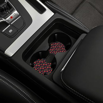 Cute Cherry Steering Wheel Cover for Women Men with 2 Pcs Car Coasters, 15 Inches Neoprene Anti-Slip Cute Universal Red Car Accessories Protective Cover for Vehicle - color: Cute Cherry