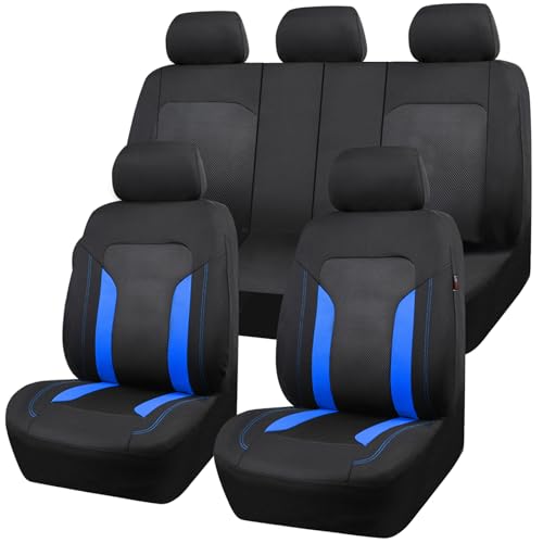 CAR PASS 3D Air Mesh Car Seat Covers Full Set, Breathable Sporty Rear Bench with Zipper for Armrest Box Universal Fit 95% Automotive SUV,Truck,Sedan Interior Cute Women Airbag Compatible, Black Blue - color: Blue, size: Full Set