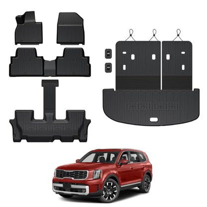 Floor Mats for Kia Telluride 2020-2025, All Weather Floor Mats Trunk Cargo Liner with Backrest Protectors Accessories, Full Coverage Set (Fit 7/8 Seats) - size: For Kia Telluride | 2020-2025