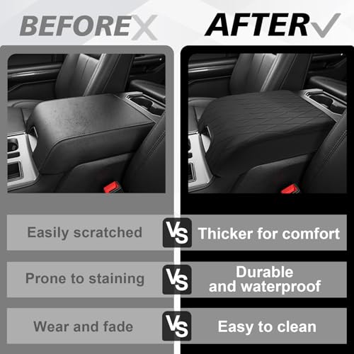 Center Console Armrest Cover Fit for Ford F150 2015-2020&F250 F350 F450 2017-2022&Expedition 2018-2024 Accessories, Armrest Pad Console Lid Cushion Vegan Leather Regular Thick (Bucket Seat,V2) - size: 4) 17-22 |F250/F350/F450| Bucket Seat, V2