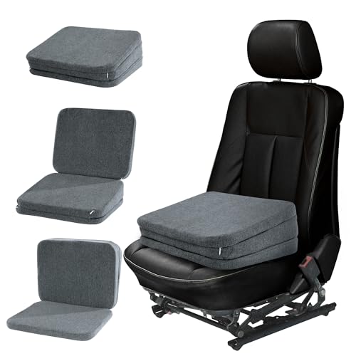 HOMBYS Adjustable Car Booster Seat for Short Drivers, 3 Heights for Different People, Adult Car Seat Cushions for Driving, Supportive Car Seat Pad for Lower Back Pain Reduce, (17"x13.8"x6.3", Grey) - color: Grey