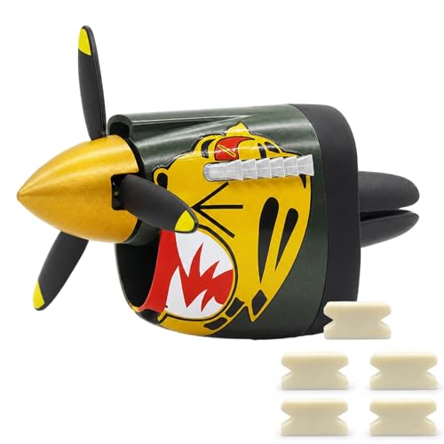 P-40 Warhawk Car Air Freshener with Spinning Propeller - Vent Clip Dashboard Decor for Men, Long Lasting Odor Eliminator wiht 5 Pack P40 Freshener Refills (tiger+5PCS Freshener Refills) - color: tiger+5PCS Freshener Refills