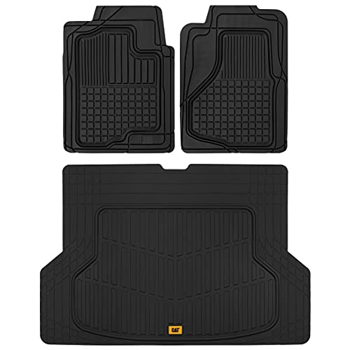 CAT® Large Heavy Duty Rubber Floor Mat & Cargo Trunk Liner for Car, SUV, Van, Sedan, Truck – Trim-to-Fit, All-Weather Deep Dish Ridges for Dirt Protection, Front and Rear Mats Black - style: DuraShield Cargo Combo