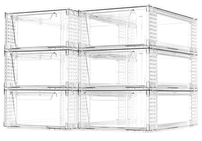 6 Pack Clear Stackable Storage Drawers, 3.95" H Easily Assemble Acrylic Organizer Bins - Multi-Use for Make up, Closet, Pantry, Bathroom, Medicine, Kitchen Cabinet & Undersink Organization
