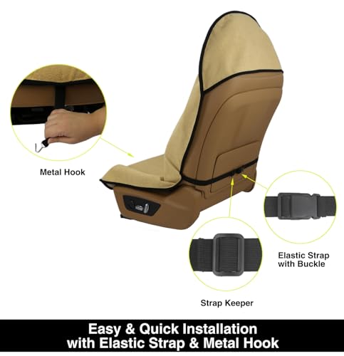 VSHIELD Waterproof Towel Car Seat Cover, Sweatproof Non-Slip Seat Protector, Universal Fit for Front Bucket or Rear Bench Seat of Cars, SUVs, Vans, Trucks, Compatible with Airbags and Armrests - color: Beige