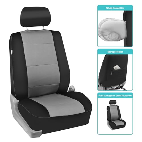 FH Group Car Seat Covers Three-Row 7 Seater Neoprene Waterproof Car Full Set Seat Covers, Airbag Ready and Split - Fit Most Car, Truck, SUV, or Van (Gray/Black) - color: Gray, style: 3 Row 7 Seater