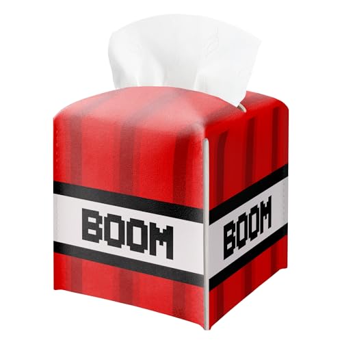 Pixel Tissue Box Cover, Tissue Box Holder Square Leather Facial Paper Organizer, Themed Red and White Pixel Art Design, Birthday Party Supplies, Baby Shower Decorations - color: Red02