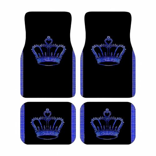 Universal Fit Car Floor Mats Set of 4Pcs, Blue Crown Pattern All-Weather Front Rear Car Carpet Mats, Non-Slip Car Floor Mat Car Accessories for Automotive Trucks SUV Sedans Vans - color: Blue Crown Pattern
