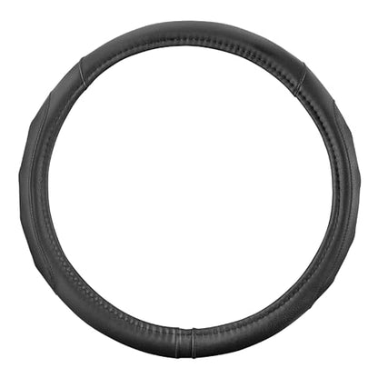 Motor Trend GripDrive Faux Black Leather Steering Wheel Cover for Car Truck Van SUV, Small 14 inch Size, Solid Black Stitched Car Steering Wheel Cover Vehicle & Auto Accessories