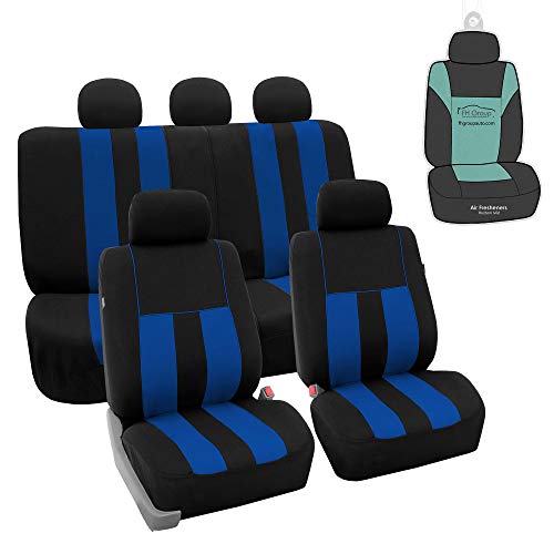 FH Group Car Seat Cover Full Set Striking Striped Car Seat Covers with Front Seat Covers and Rear Split Bench, Universal Fit Interior Accessories for Cars, Trucks, and SUVs – Blue - color: Blue, size: Full Set