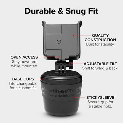 WeatherTech CupFone, Universal Cup Holder Phone Mount for Cars – Adjustable & Secure Fit with Open Access for Charging – Compatible with iPhone, Android - Black