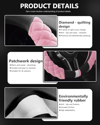 Cxtiy Universal Car Steering Wheel Cover Fluffy Winter Plush Steering Wheel Cover (A-Pink) - color: A-pink