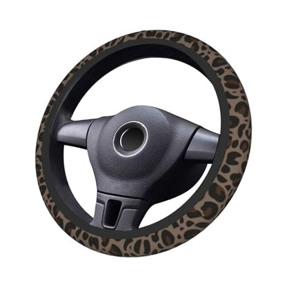 Cheetah Print Steering Wheel Cover Coffee Leopard Print Steering Wheel Cover Breathable Universal for 15 Inch Anti-Slip Car with 2 Pieces Car Coasters Suitable for Men Women Cheetahs - color: Cheetah Print