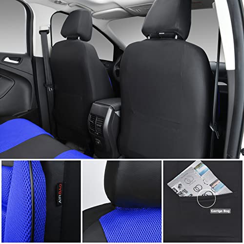 CAR PASS Leather 3D Foam Back Support Car Seat Covers Full Set Air Mesh Automotive Seat Covers, All Season Car Seat Cover Fit Automotive,SUV,Sedan,Van, Airbag Compatible Elegance(Black and Blue Royal) - color: Black and Blue