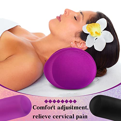 Geelin 2 Pcs Microbead Roll Pillow 11.8 x 6.3 Inch Soft Pillow Bolster Cylindrical Pillow Microbead Pillows for Sleeping Home Travel Neck Head Back Support Rest (Violet, Black) - color: Violet, Black