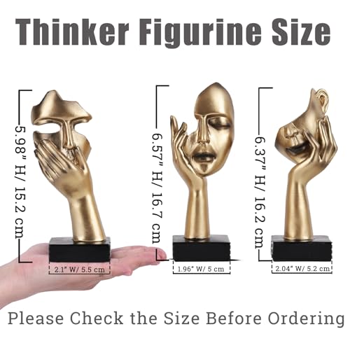 3 Pcs Thinker Small Statue Set - Black Gold Home Decor Abstract Art Figurines for Shelves, Living Room Coffee Table, Office Desktop (3 Pcs Gold, 6")