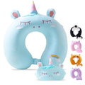 Cirorld Travel Pillow for Kids Adult Cute Neck Pillow for Traveling Memory Foam Airplane Pillow Sleep Mask Animal Flight Pillow Head Rest Neck Support for Cars Long Flights (Blue, 3-8 Y/O)