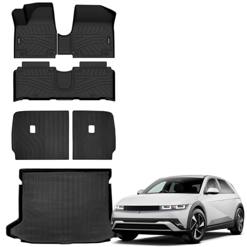 Auxko All Weather Floor Mats Cargo Mat with Backrest Mat for Hyundai Ioniq 5 (Unmovable Center Console, Not for Limited) 2022-2024 TPE Liners Accessories Guard Odorless Anti-Slip Floor Trunk Liners - size: ioniq 5|22-24|floor+cargo+backrest mats