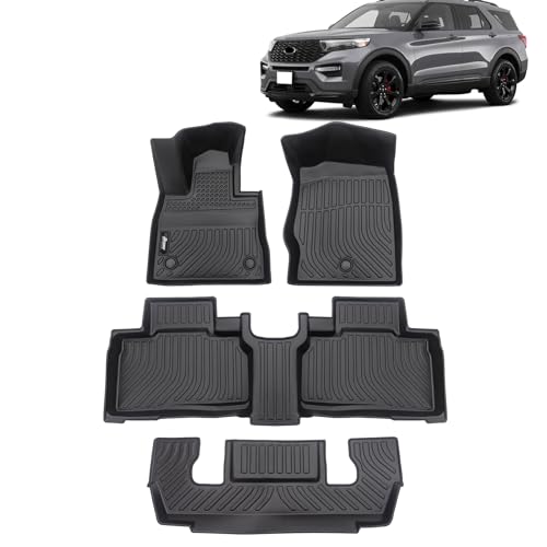 FREEMOTOR802 Compatible with 2020-2021 Ford Explorer 6 Seats with 2nd Row Bucket Seat Floor Mats, Black 3D Molded Carpets Liner 1st 2nd Row Pad 4PC TPE Thermo Plastic Elastomer All Weather Protector - size: For Ford Explorer 6 Seats 2020-2021