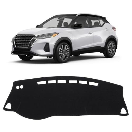 KUST Black Dash Cover Compatible with Nissan Kicks 2018-2024 Dashboard Cover Accessories for Kicks Non-Slip Polyester Dashboard Mat Custom Fit Center Console Sunshield Protector No Glare - size: Kicks 18-24(Black)