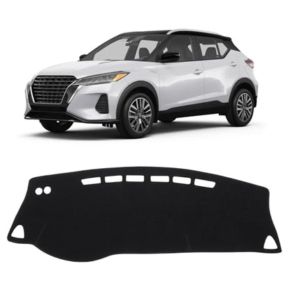 KUST Black Dash Cover Compatible with Nissan Kicks 2018-2024 Dashboard Cover Accessories for Kicks Non-Slip Polyester Dashboard Mat Custom Fit Center Console Sunshield Protector No Glare - size: Kicks 18-24(Black)