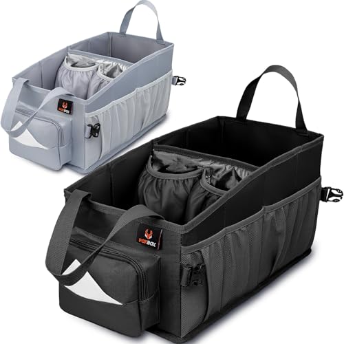 Easy-to-Reach Kids Car Organizer with Tissue Box and Cup Holder for Back Seat, Front Seat, Between Seats, Floor - Tote Car Storage Organization for Toddlers - Kids Road Trip Travel Essentials (Black) - color: BLACK