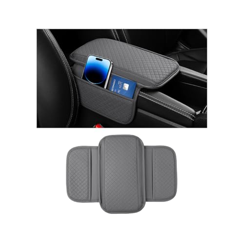 Car Center Console Cover, Vehicle Arm Rest Cover Cushion with 2 Storage Bags, Automotive Interior Armrest Box Middle Console Protector, Universal for SUV Sedan Truck (Grey)