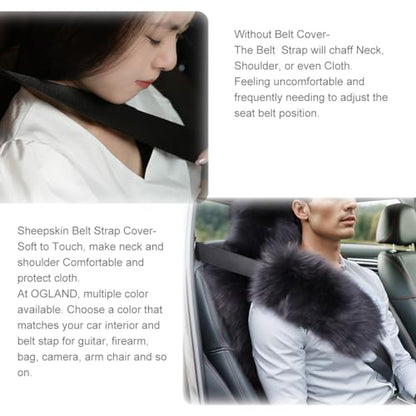 OGLAND Long Wool Fluffy Sheepskin Seat Belt Covers, Fuzzy Seatbelt Pads for Adults Kids Women Universal Car 2 Pack (Black) - color: Black, size: Long Wool