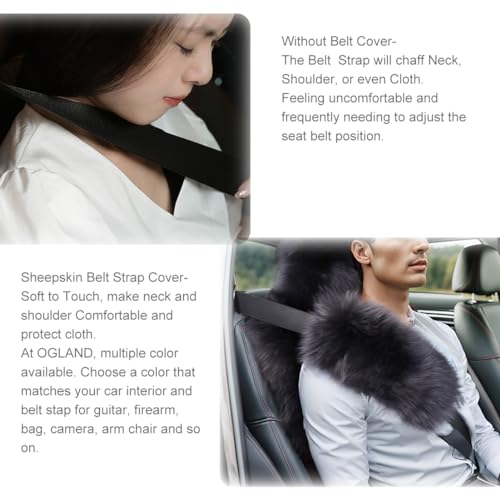 OGLAND Long Wool Sheepskin Seat Belt Covers, Seatbelt Pads for Adults Kids Women Universal Car 2 Pack (Steel) - color: Steel, size: Long Wool