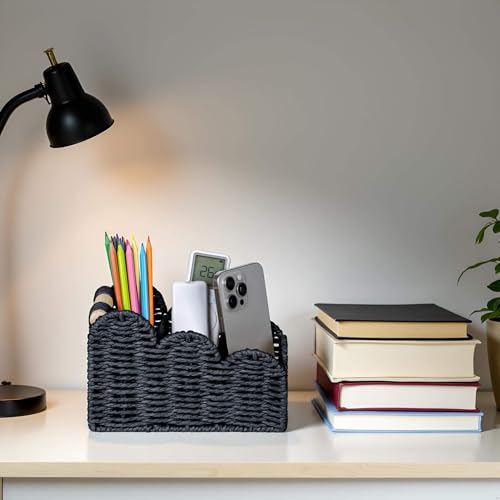 CubesLand Bedside Table Desk Organizer Caddy, Remote Pen&Pencil Holder Cup, Makeup Brush Holder w/Scalloped Perfect for Home, Office Desk, Living Room Table Decor, 3 Slots Black - color: Black