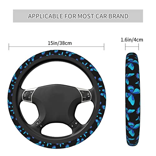 Blue Butterfly Steering Wheel Cover 15 Inches for Women Men, Neoprene Anti-Slip Cute Car Steering Wheel Grip Wrap Car Accessories Protective Case Cover for Vehicle Truck SUV - color: Blue Butterfly