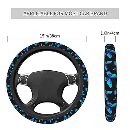 Blue Butterfly Steering Wheel Cover 15 Inches for Women Men, Neoprene Anti-Slip Cute Car Steering Wheel Grip Wrap Car Accessories Protective Case Cover for Vehicle Truck SUV - color: Blue Butterfly