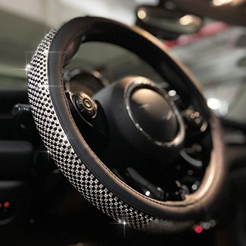 Large Size Bling Comfy Steering Wheel Cover with Jumbo Crystal Rhinestones, Anti-Slip Diamond Leather, 15.5-15.75 Inch (Black) - color: 5.Black, size: Large Size[15 1/2''-15 3/4'']