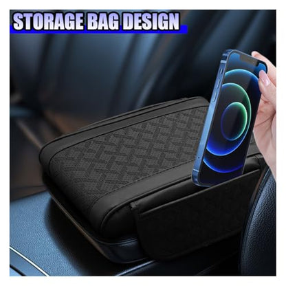 YoRise Leather Car Center Console Cover, Comfort Car Armrest Storage Protective Pad, Armrest Cover with 2 Side Storage Bags, Middle Console Protector Accessories for Most Cars (Black)