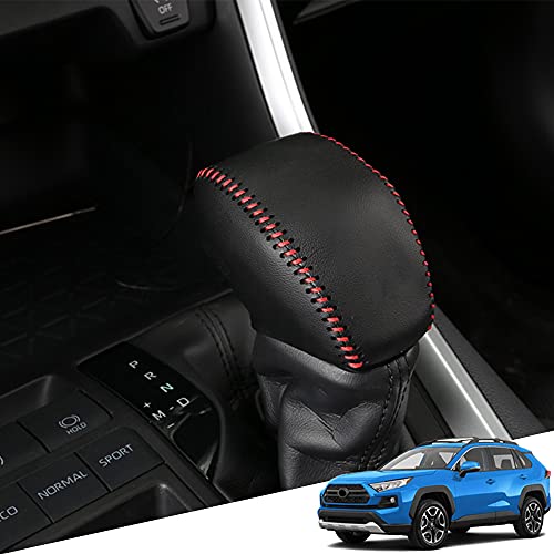 Genuine Leather Automatic at Gear Shift Knob Cover Protector Trim,the car Interior Accessories(Red Stitches),for Toyota RAV4(2019 2020 2021 2022 2023 2024 2025) Corolla Cross 2026-2027 Venza 2021-2024 - color: Red Stitches, size: RAV4(2019-2025)