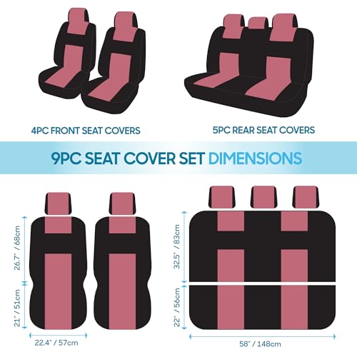 BDK PolyPro Car Seat Covers Full Set in Pink on Black, Front and Rear Split Bench Seat Covers for Cars, Easy to Install Car Seats Cover Set and Accessories for Auto Trucks Van SUV - Pink - color: Pink