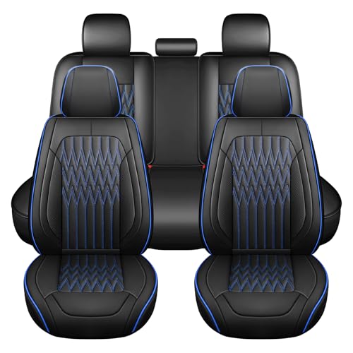 Huidasource Black & Blue Car Seat Covers, Waterproof Faux Leather Universal Fit Most Cars Sedans SUVs Trucks Airbag Compatible, Cup Holder Access, Car Seat Compatible, Easy Install, Wipes Clean - color: B-Black&Blue, size: 5pcs Full Set